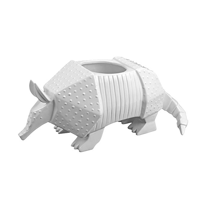 Easy, Tiger White Ceramic Standing Planter Pot Container, Armadillo