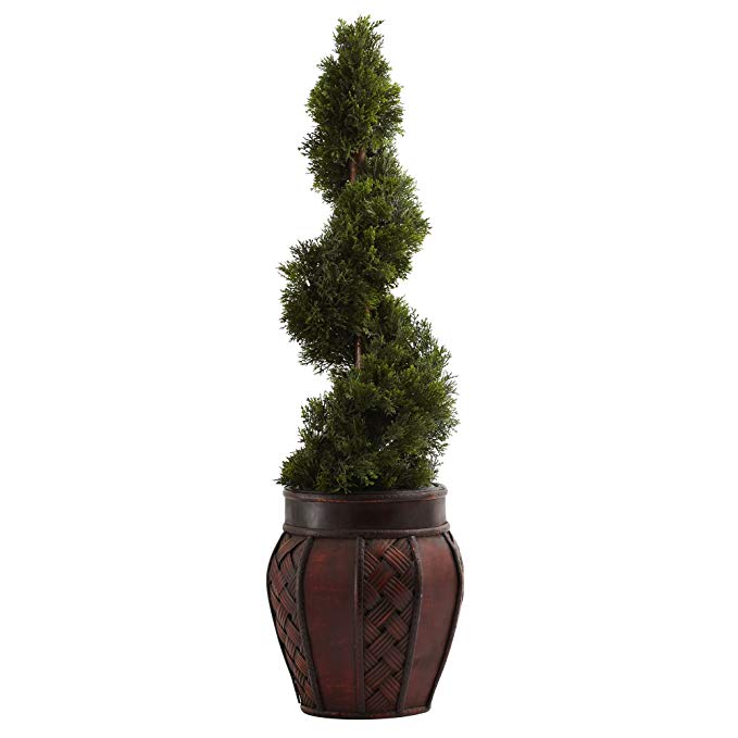 Nearly Natural 5926 Cedar Spiral with Decorative Planter, Green