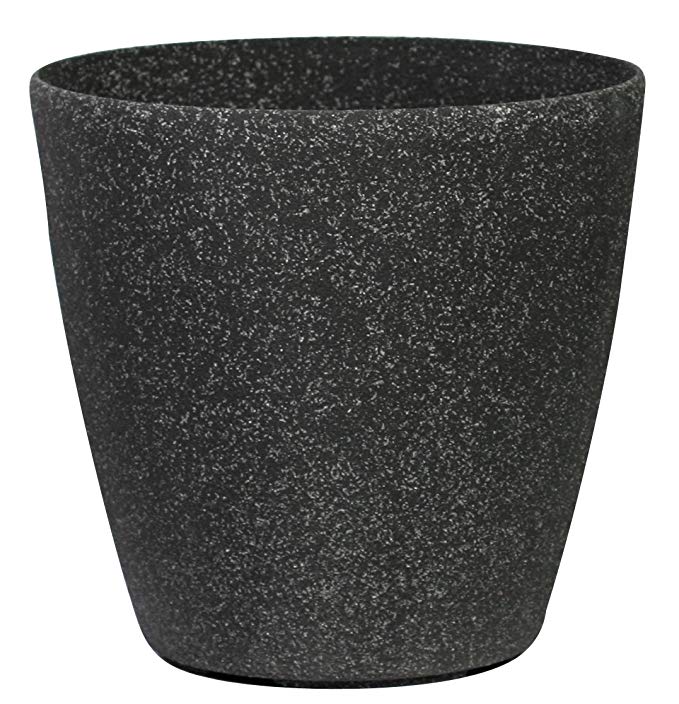 Stone Light SL Series Cast Stone Round Planter, 11-Inch, Aged Black Sandstone, 2-Pack