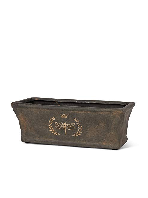 Charcoal Ceramic Small Rectangle Dragonfly Crest Planter 10