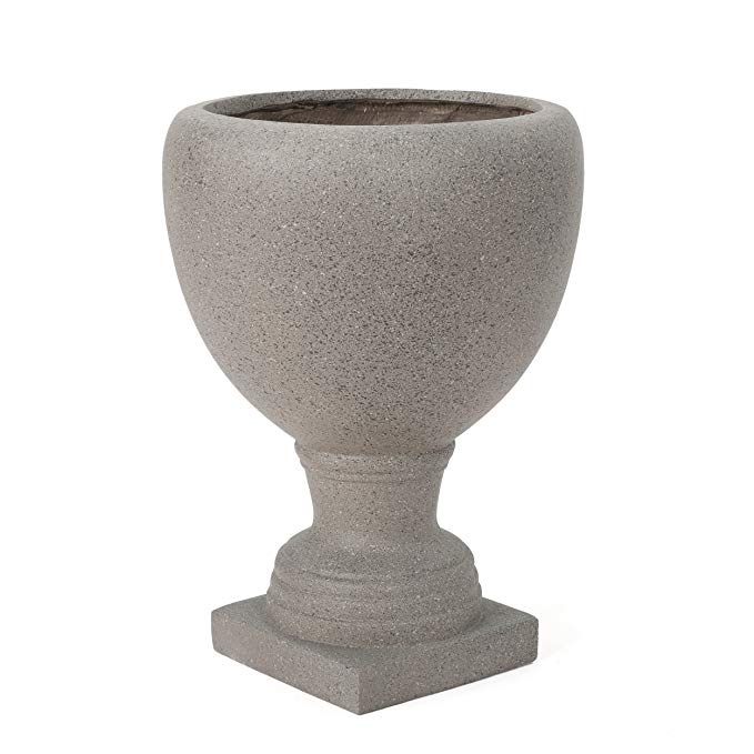 Great Deal Furniture Shiny Outdoor Taupe Stone Finished Cast Stone Urn